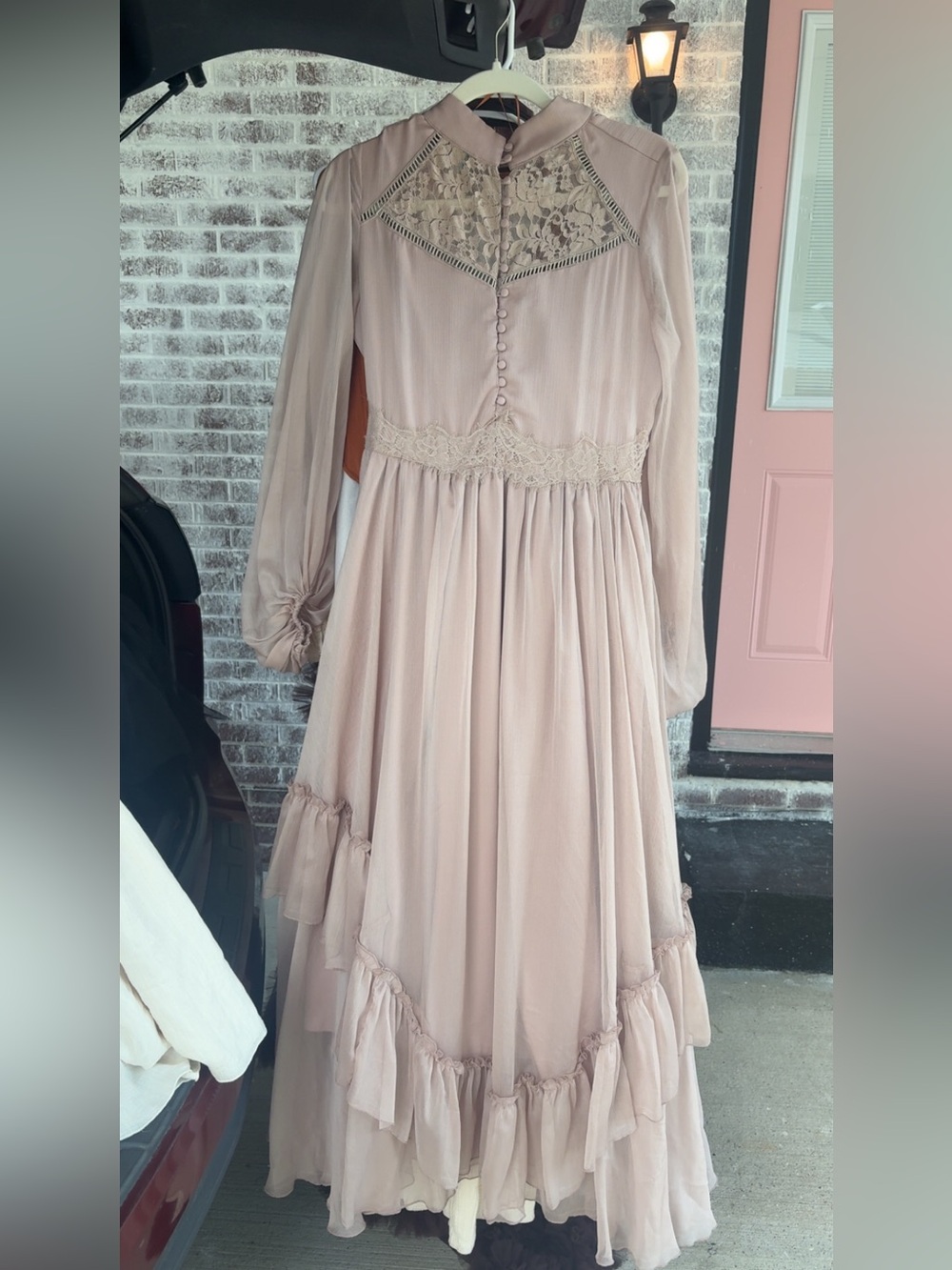 Joyfolie Dusty Rose Lace-Trim Maxi Dress